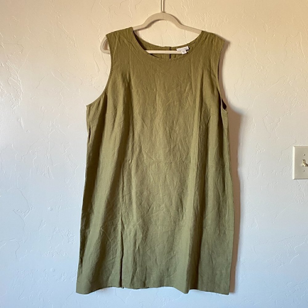 J. Jill Love Linen 100% Linen Sleeveless Dress XL Petite Avocado Green - Picture 2 of 7
